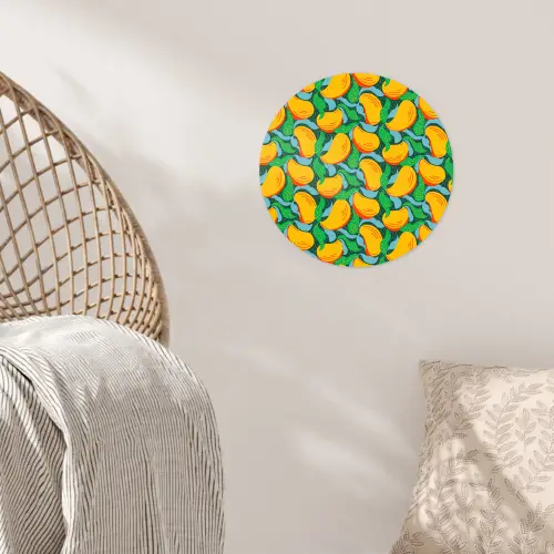 Mango - Patroon - Fruit - Bladeren Wandcirkel behangsticker klein 186 -sfeer4