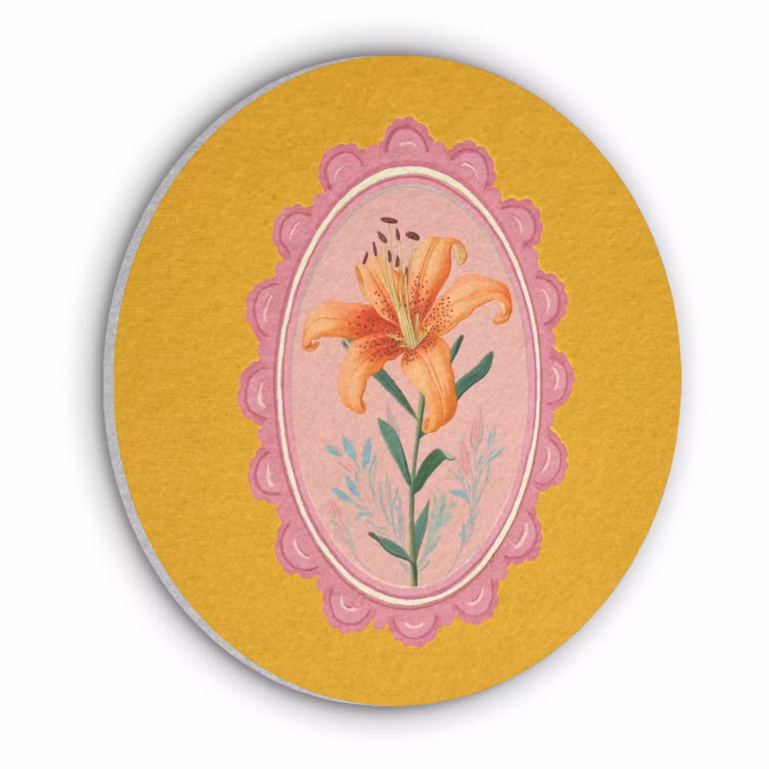 Lelie - Oranje - Lijst - Ovaal Akoestische PET Vilt - Rond klein -3d
