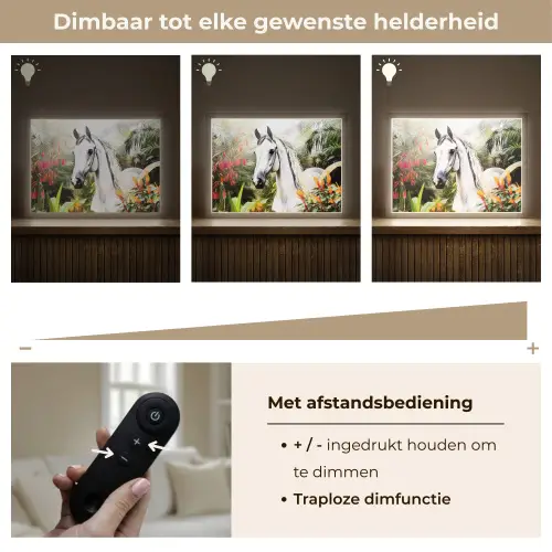 Paard - Wit - Bos - Bloemen - Planten Light Box met batterij (Wandlamp kind) middel -USP_dimbaarNL
