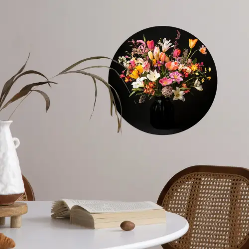 Vaas - Bloemen - Tulpen Wandcirkel behangsticker klein -sfeer3