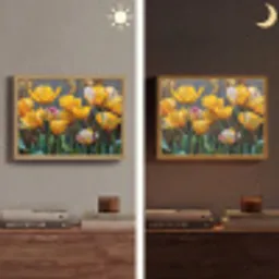 Tulpen - Geel - Penseelstreken - Abstract Light Box met batterij (Wandlamp) middel -sfeer3