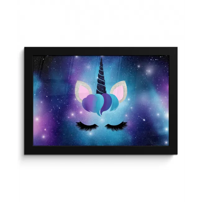 Eenhoorn - Sterren - Magisch - Blauw fotolijst zwart zonder passe partout klein -3d