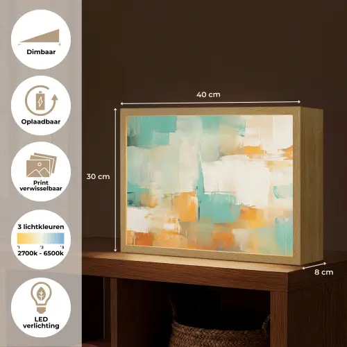 Kunst - Abstract - Blauw - Wit Light Box met batterij (Wandlamp) middel -USP_websiteoverzichtNL