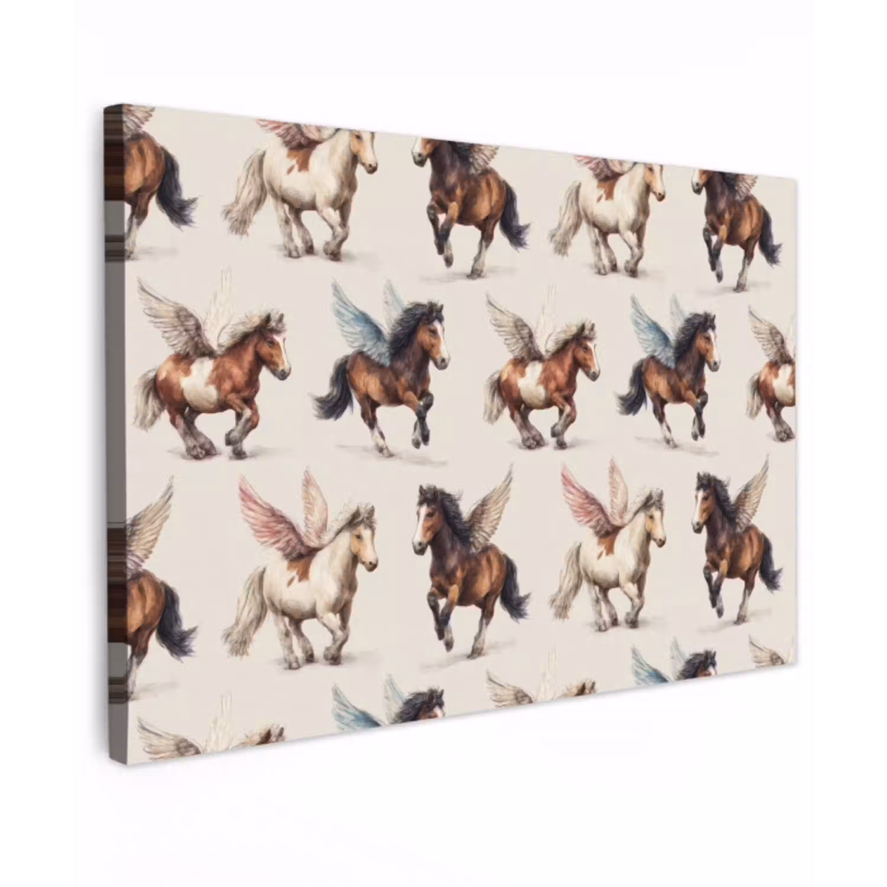 Paarden - Vleugels - Kleurrijk Tuinposter op houten frame 2 cm dik klein 845 -3d