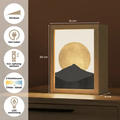 Bergsilhouetten - Gouden cirkel - Beige Light Box met kabel (Tafellamp) klein -USP_NL