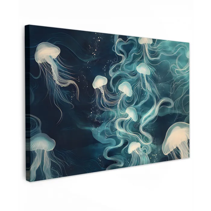 Kwallen - Zee - Wit - Golven Tuinposter op houten frame 2 cm dik klein -3d