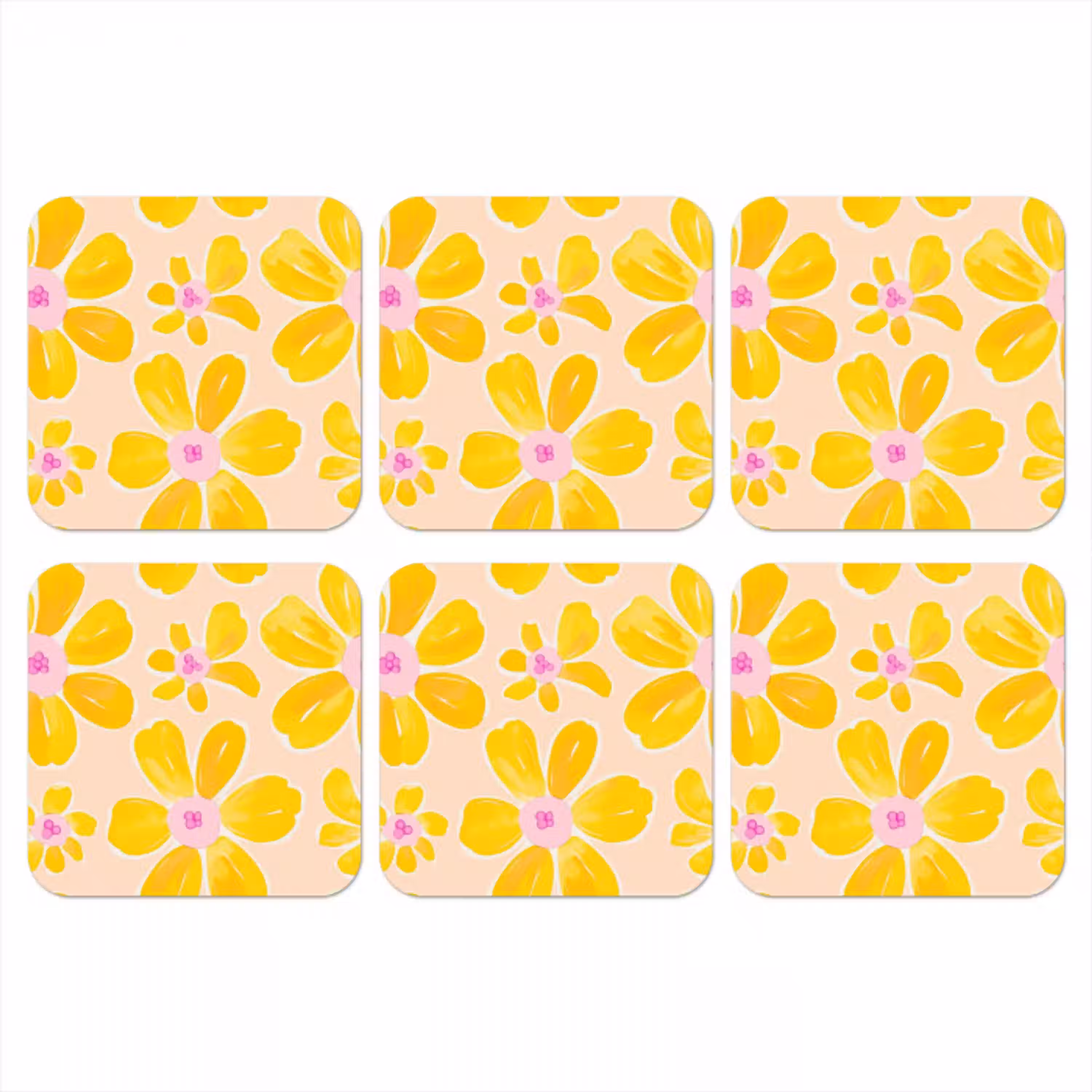 Zomers - Bloemen - Geel onderzetter kurk middel 366 -3d