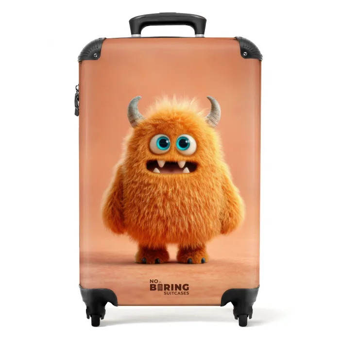Oranje monster op een oranje achtergrond NBS - Handbagage koffer - Kinderen Unisex middel -productfoto_recht