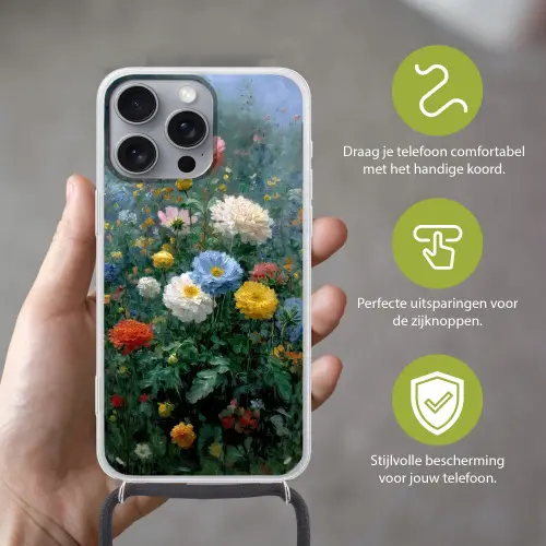 Close-up - Veld - Bloemen - Kleurrijk Hoesje iPhone 16 Pro Max met koord klein -sfeer2_NL