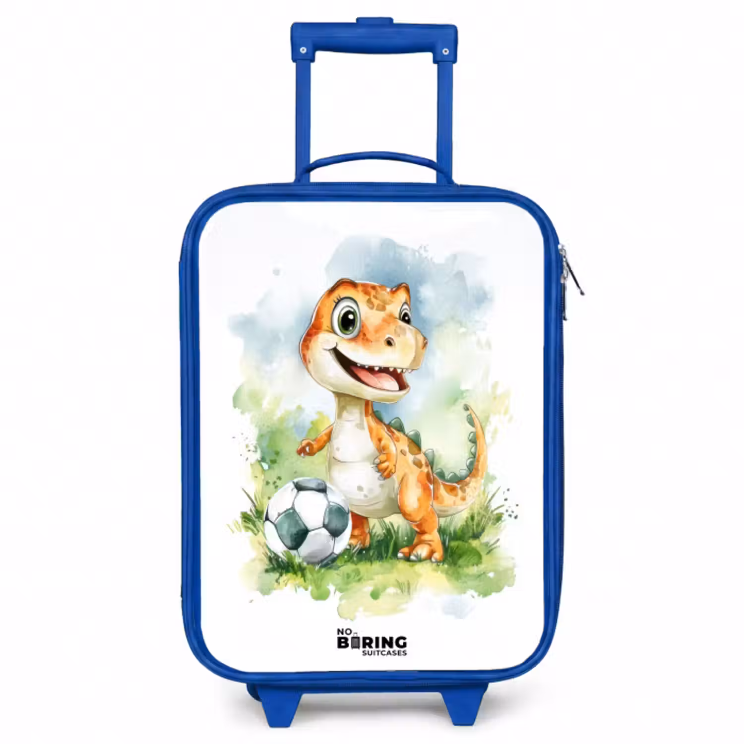Kinderkoffer - Blauw - Dino met voetbal in kleurrijk veld