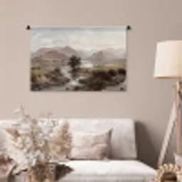 Berglandschap - Meer - Bergen - Vallei - Klassiek Wandkleed katoen middel -sfeer4