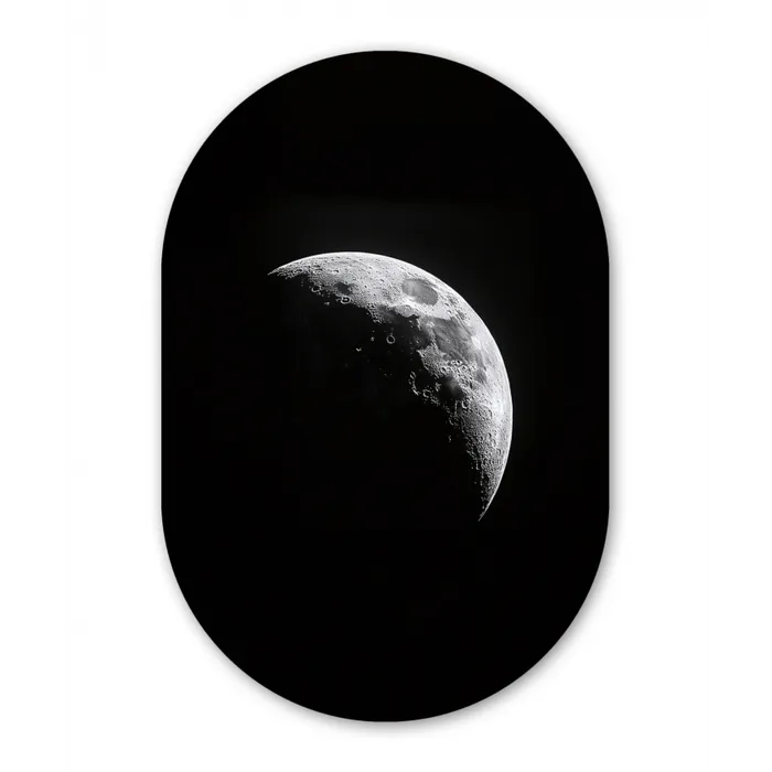 Maan - Hemel - Zwart - Schaduw Wandcirkel Ovaal Glas middel -3d