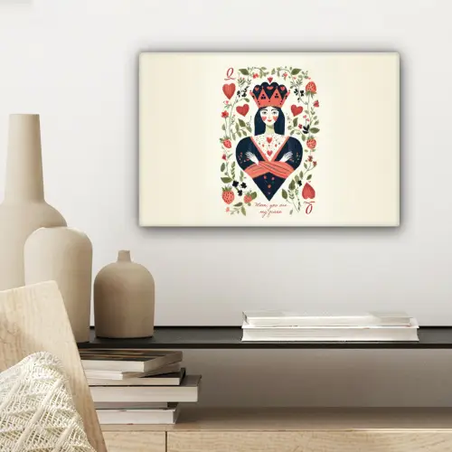 Speelkaart - Hartenkoningin - Bloemen - Hartjes canvas 2cm klein -sfeer6