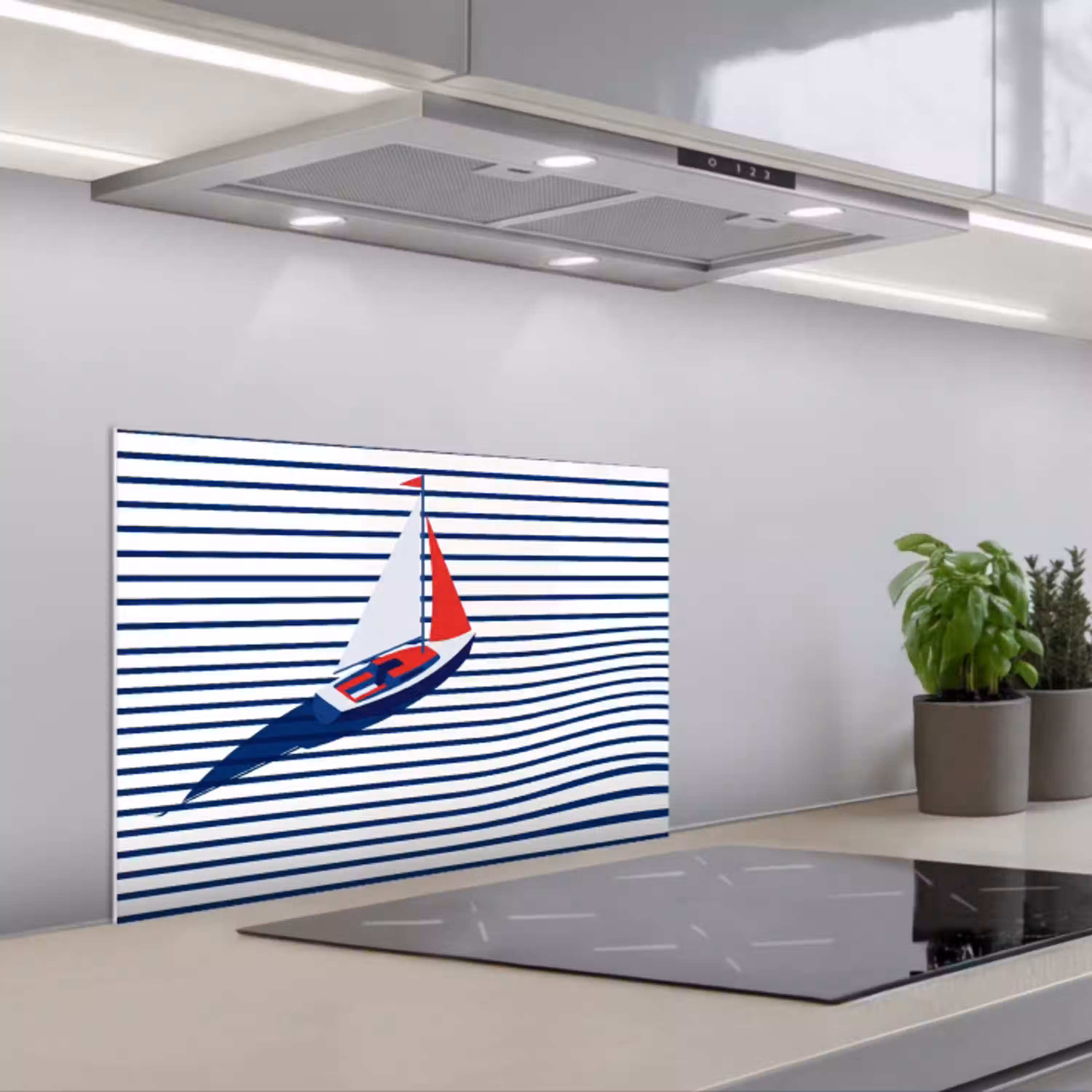 Boot - Water - Abstract - Blauw keuken achterwand spatscherm klein -3d_schuin