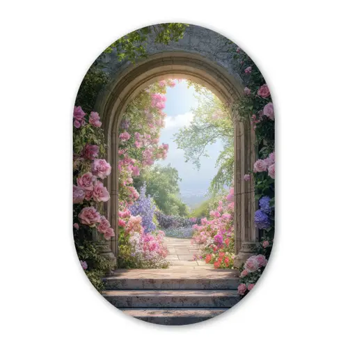 Doorkijk - Rozen - Vintage - Bloemen Wandcirkel Ovaal Glas middel -3d