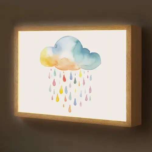 Wolk - Regen - Watercolor - Kleurrijk Light Box met batterij (Wandlamp kind) middel -z3d_website