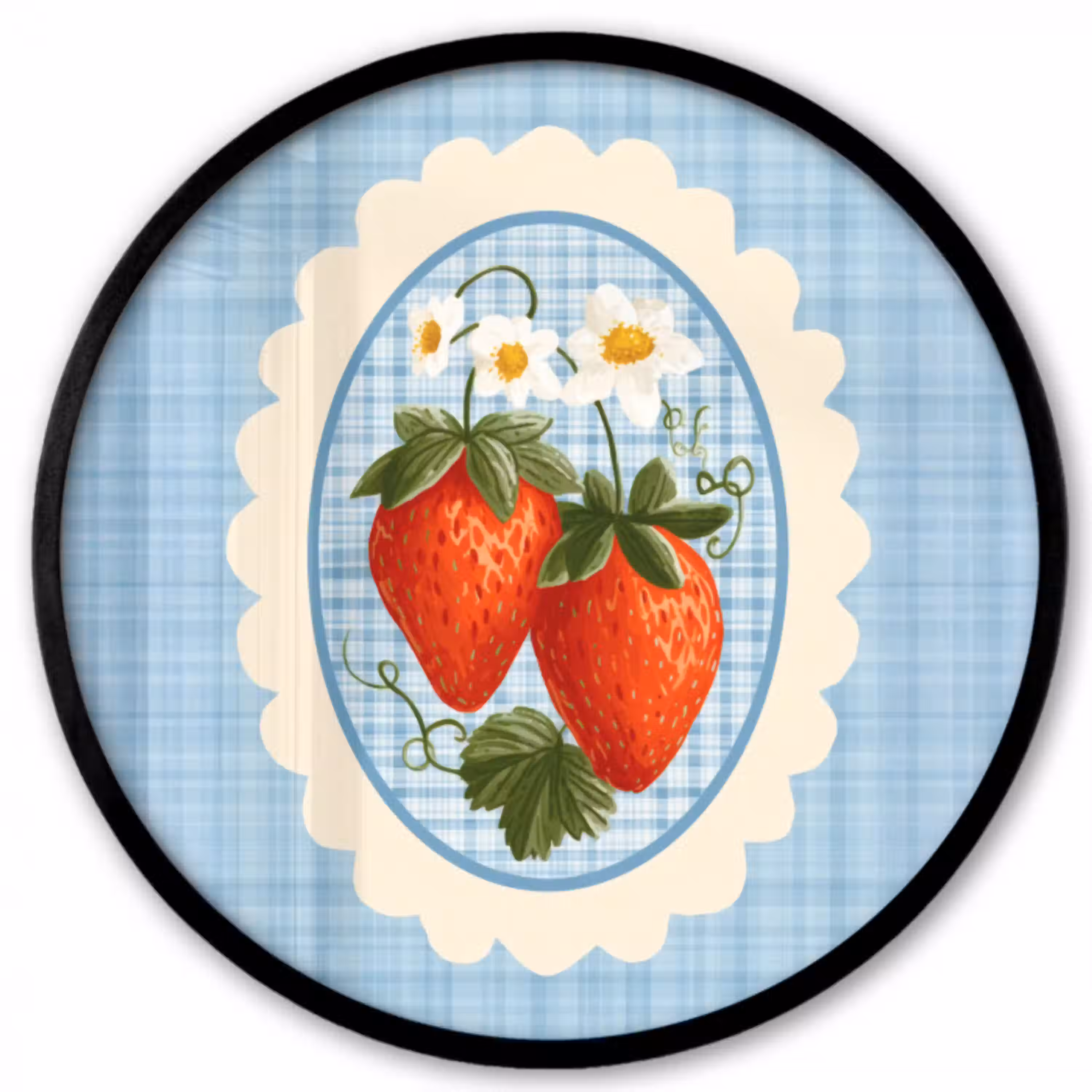 Aardbeien - Lijst - Rood - Geruit Fotolijst rond zonder passe partout klein -3d