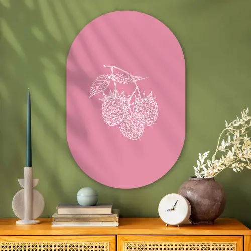Frambozen - Steel - Getekend - Roze Wandcirkel Ovaal Glas middel -sfeer2