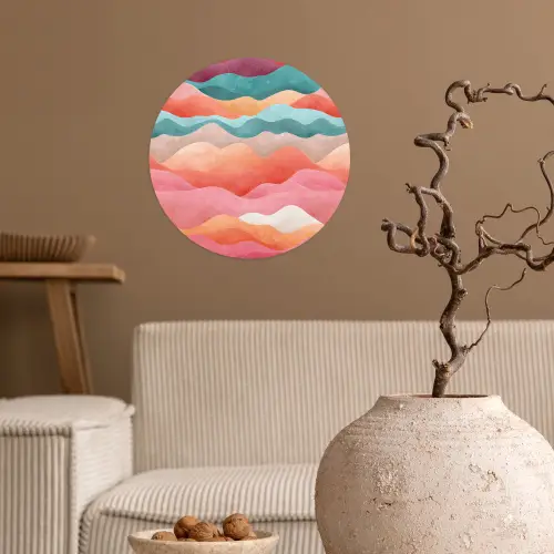 Golven - Kleurrijk - Abstract Wandcirkel behangsticker klein -sfeer1