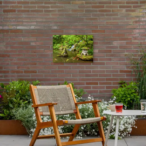 Rustige Japanse vijver Tuinposter op houten frame 2 cm dik klein -sfeer3