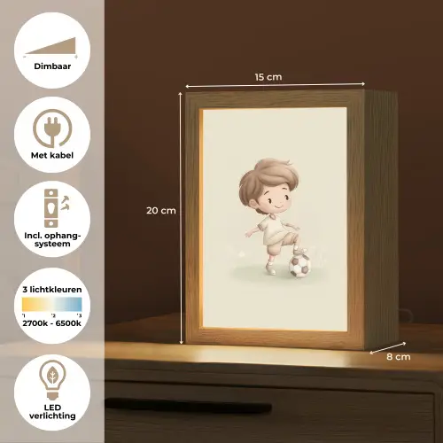 Jongen - Voetbal - Bruin - Minimalistisch Light Box met kabel klein -USP_NL
