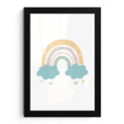 Regenboog - Hartjes - Wolken - Stippen - Pastel - Kinderen fotolijst zwart zonder passe partout klein -3d