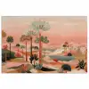 Roze landschap - Palmen - Water poster papier klein -3d