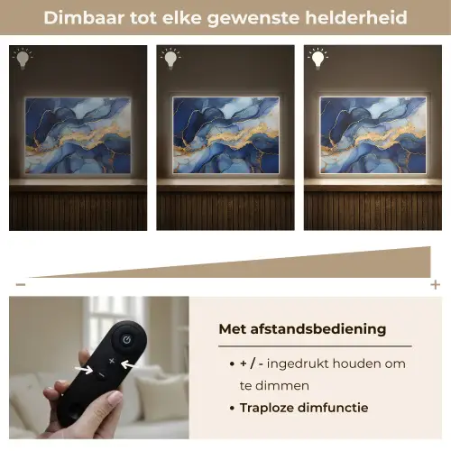 Marmer - Blauw - Goud - Abstract Light Box met batterij (Wandlamp) middel -USP_dimbaarNL