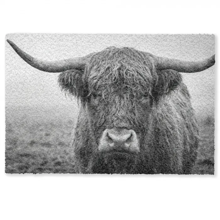 Schotse hooglander - Zwart - Wit - Gras Deurmat klein -zkaufland3d