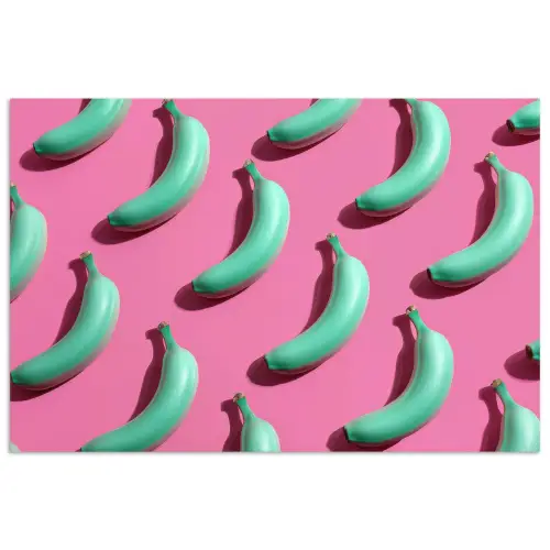 Bananen - Patroon - Blauw - Roze poster papier klein -3d