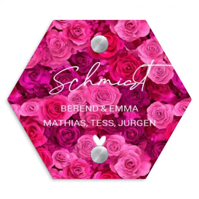Roze rozen - Sierlijk Naambord Hexagon klein -3d