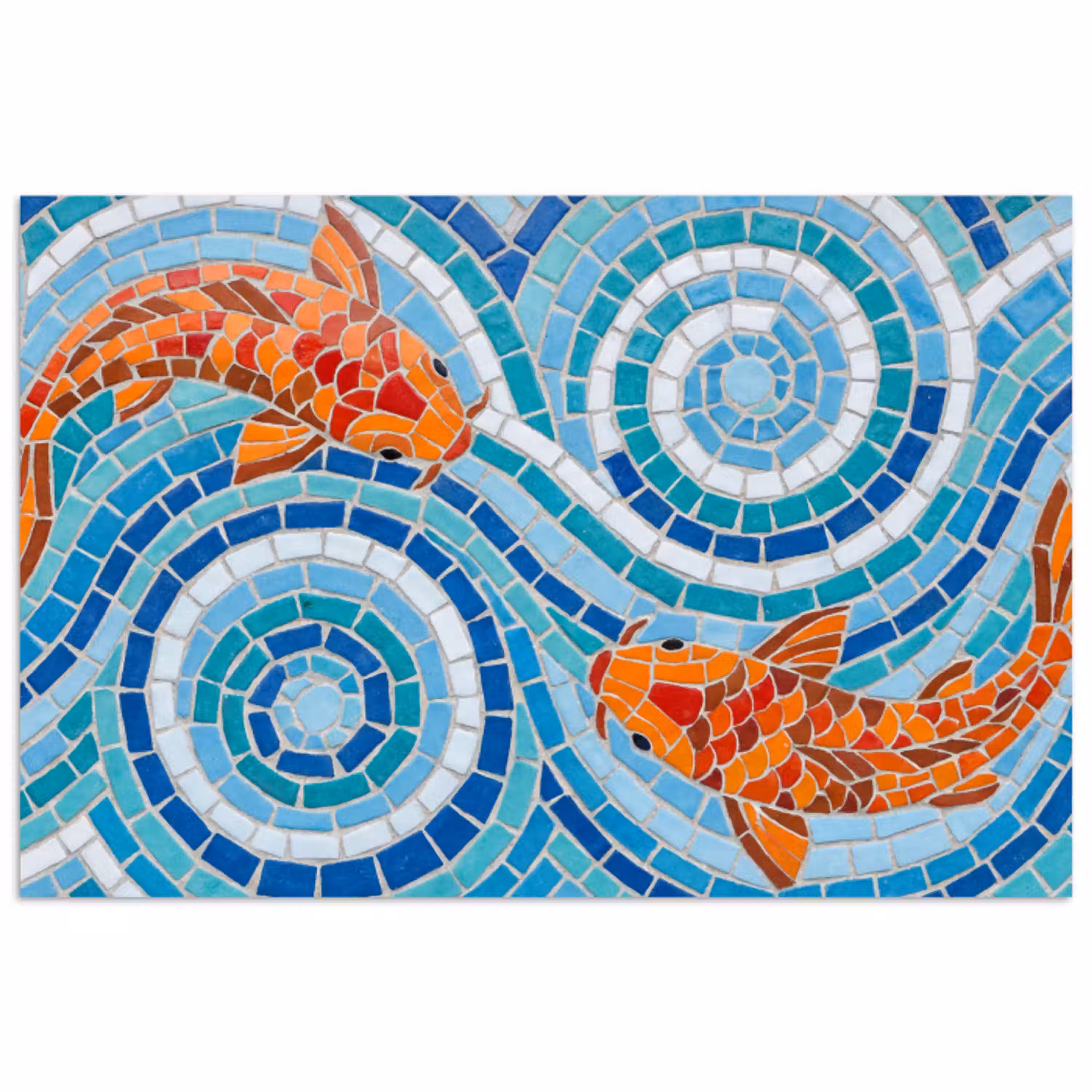 Vis - Mozaïek - Water - Decoratief - Blauw poster papier klein -3d