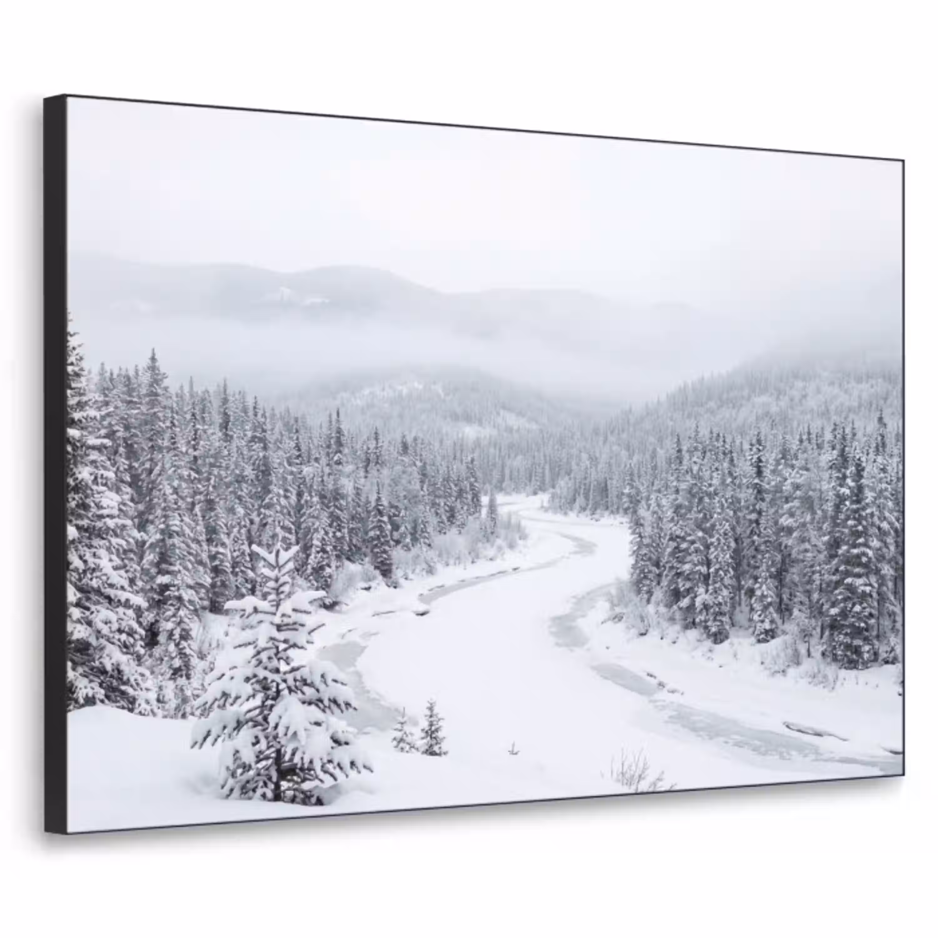 Rivier - Bevroren - Landschap - Winter Textielframe zwart klein -3d