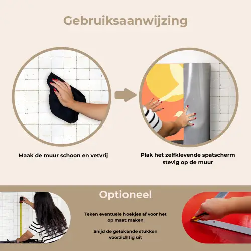 Vogels - Cirkels - Geel keuken achterwand spatscherm klein -gebruiksaanwijzing_NL