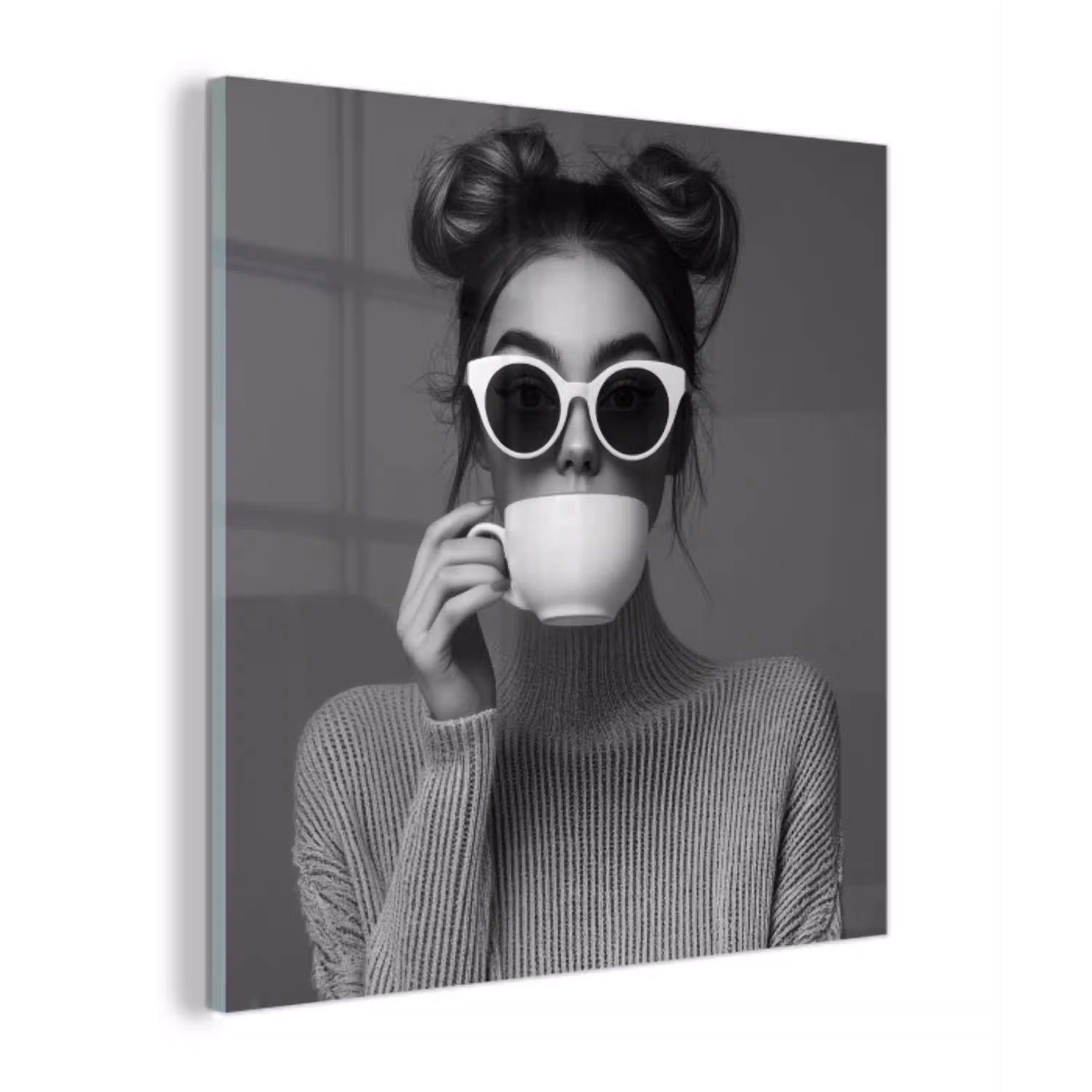 Vrouw - Koffie - Zwart - Wit plexiglas 5mm klein -z3d