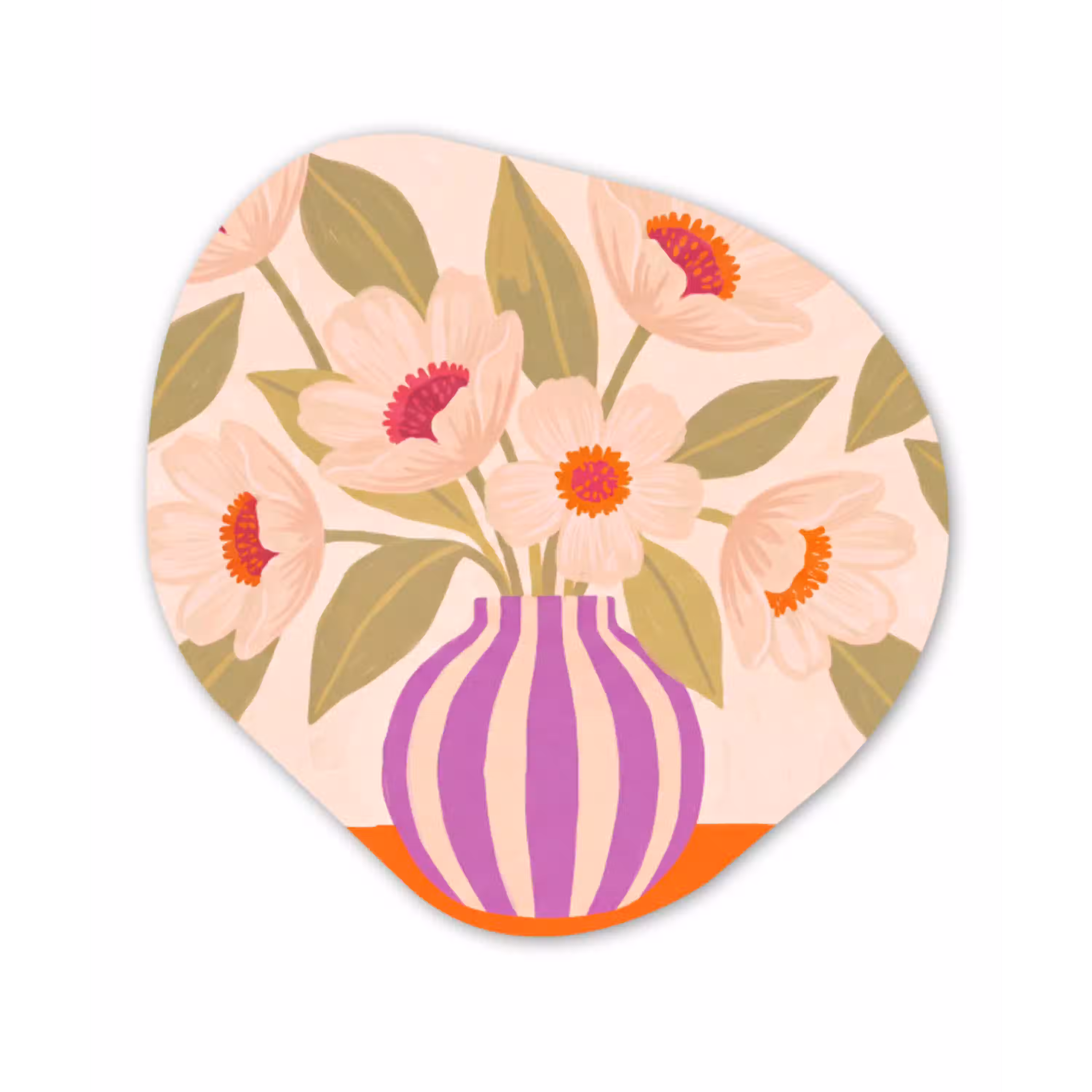 Bloemen - Vaas - Abstract - Paars - Oranje Wandcirkel Organisch Forex 3mm klein -3d