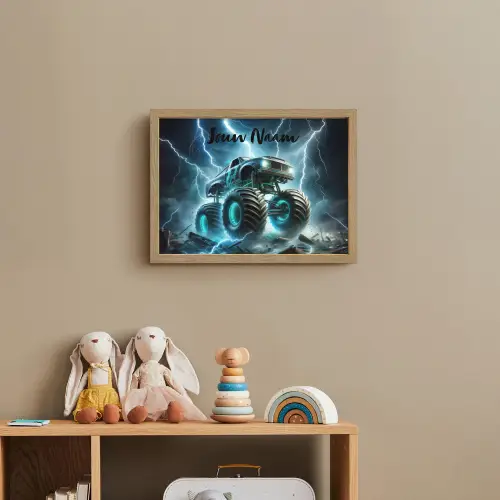 Monstertruck - Bliksem - Blauw - Jongens - Auto Light Box met batterij (Wandlamp kind) middel -sfeer2_kind