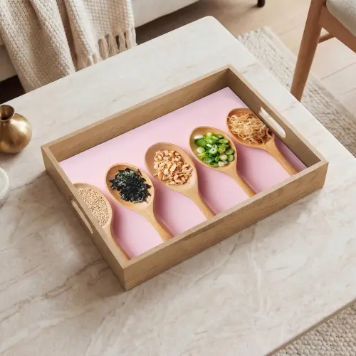 Ingrediënten - Lepels - Hout - Roze Dienblad Rechthoek middel -sfeer1
