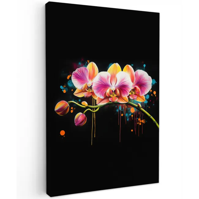 Orchidee - Graffiti - Kleurrijk - Bloemen - Abstract Tuinposter op houten frame 2 cm dik klein -3d