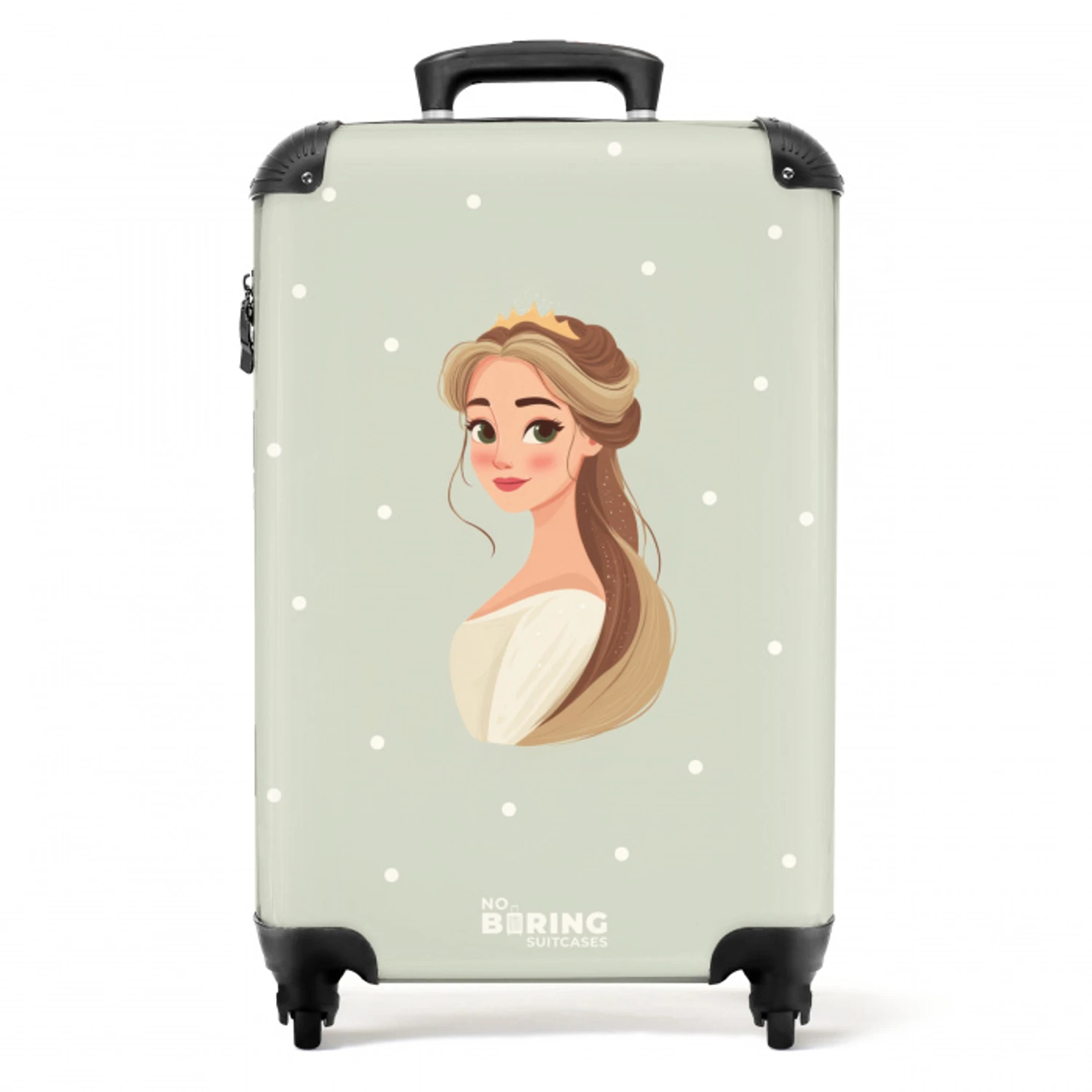Prinses met tiara op groene stippenachtergrond NBS - Handbagage koffer - Volwassenen Unisex middel -productfoto_recht