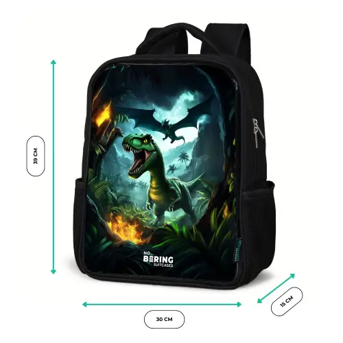 Dinosaurus en draak in vurige junglevallei Rugzak - Zwart middel -productfoto_formaten