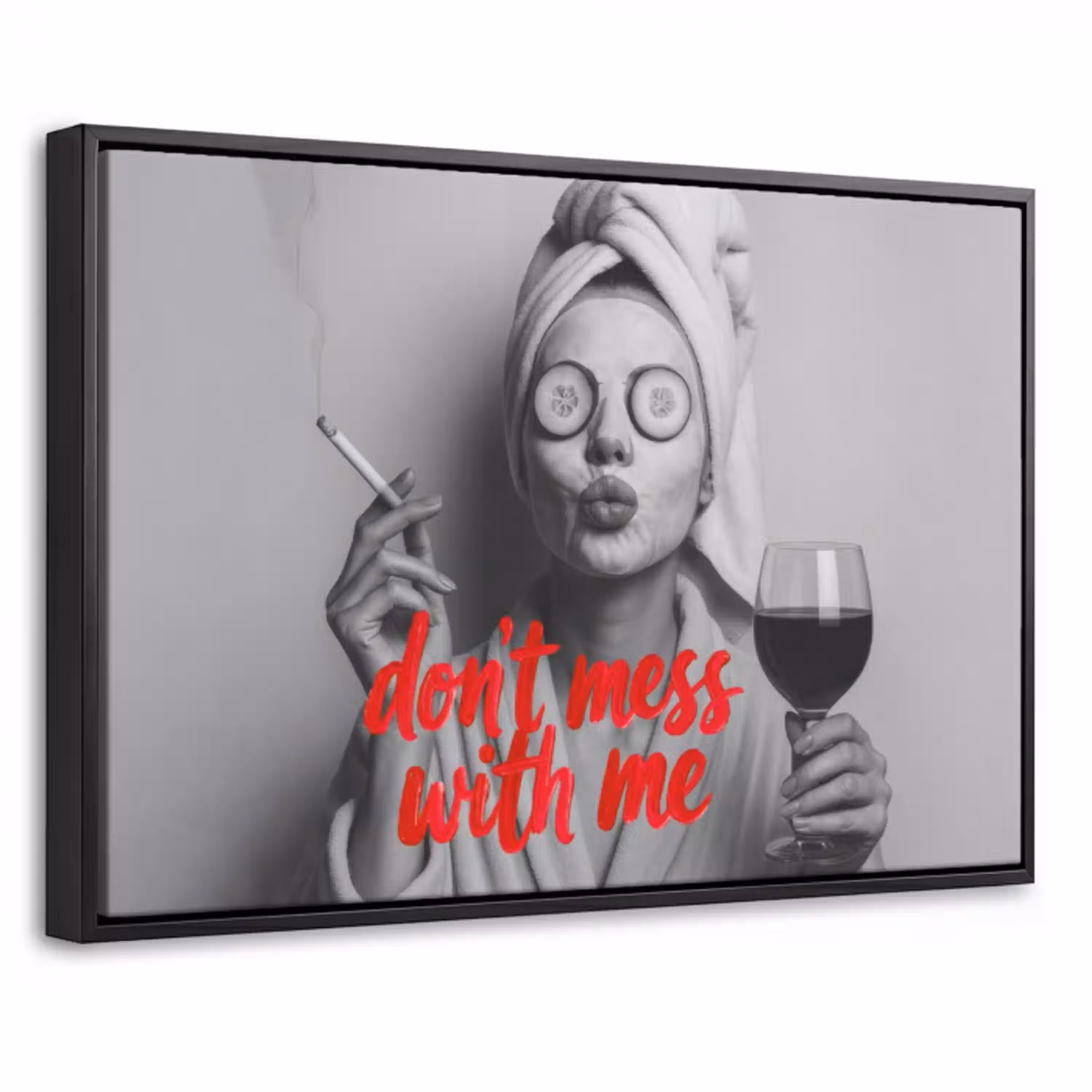 Don't mess with me - Wijn - Vrouw - Sigaret Canvas met baklijst klein -threedimensional_3d_global