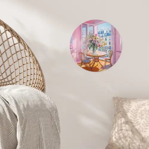 Pink - City - Bloemen Wandcirkel behangsticker klein -sfeer4