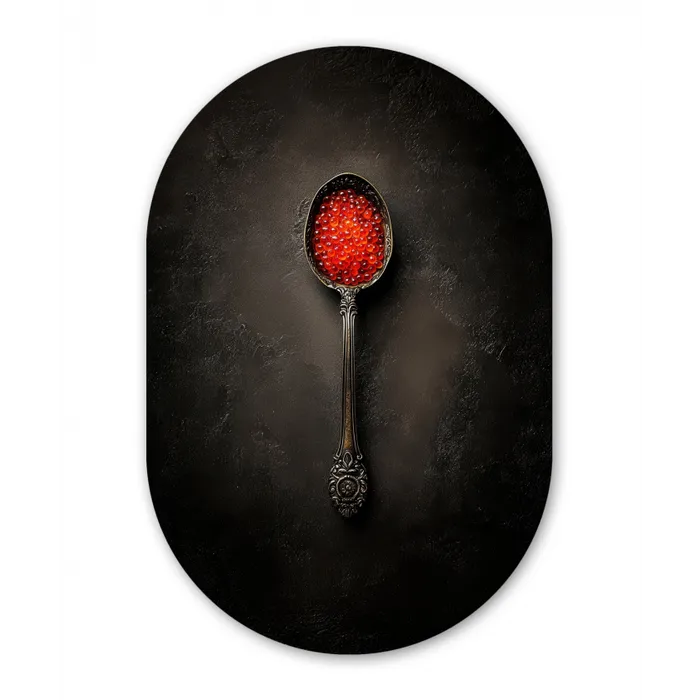 Zwart - Lepel - Caviar Wandcirkel Ovaal Glas middel -3d