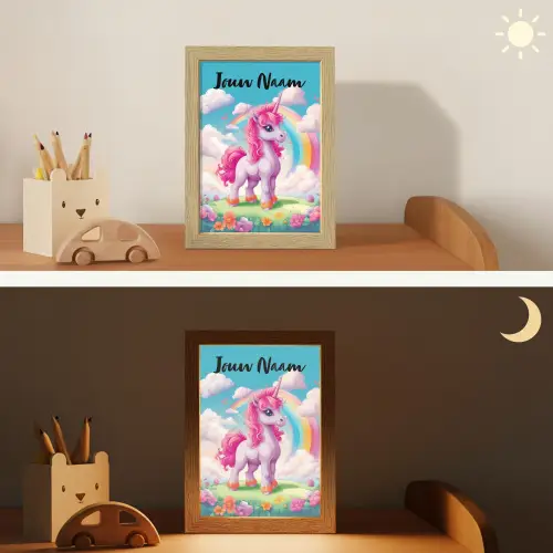 Unicorn - Meisjes - Bloemen - Regenboog - Eenhoorn Light Box met kabel (Kinderlampje) klein -sfeer3_kind