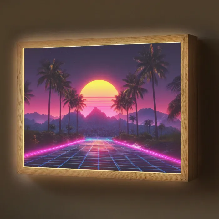 Horizon - Palmbomen - Bergen - Geel Light Box met batterij (Wandlamp) middel -z3d_website