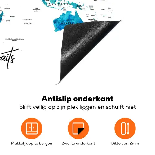 Wereldkaart - Blauw - Kleurrijk Inductie beschermer vinyl 3mm klein -zzzzzzz-td-onderkant