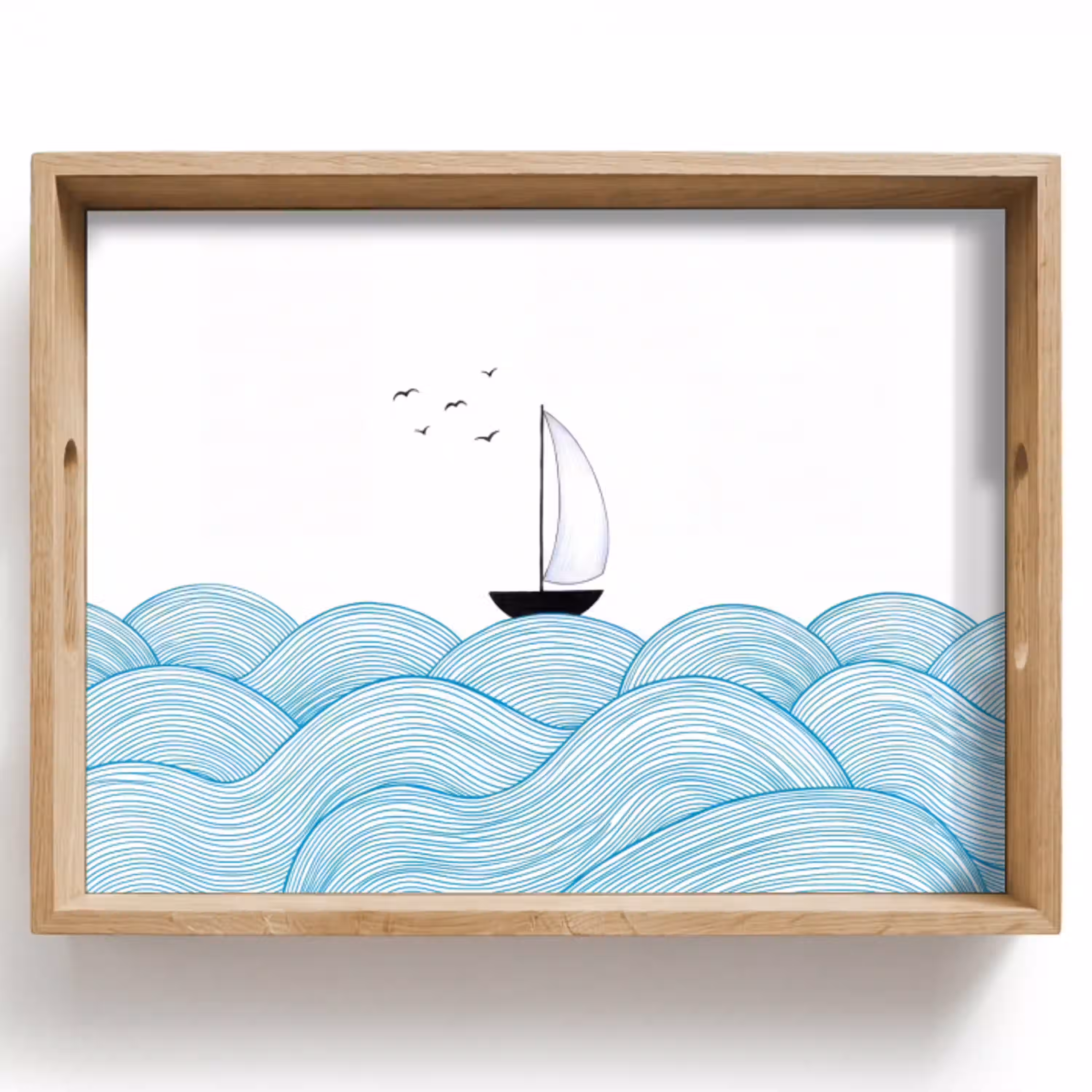 Zeilboot - Golven - Zee - Illustratie - Blauw Dienblad Rechthoek middel -z3d_shopping