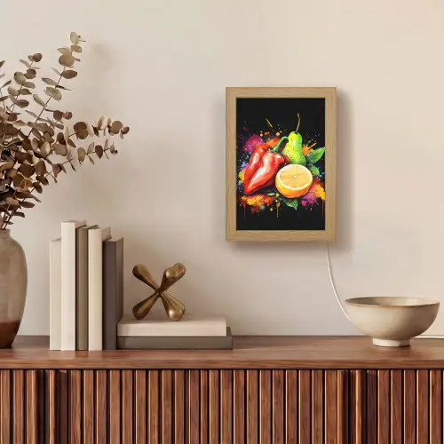 Paprika - Peer - Citroen - Graffiti - Verf - Abstract Light Box met kabel (Tafellamp) klein -sfeer2