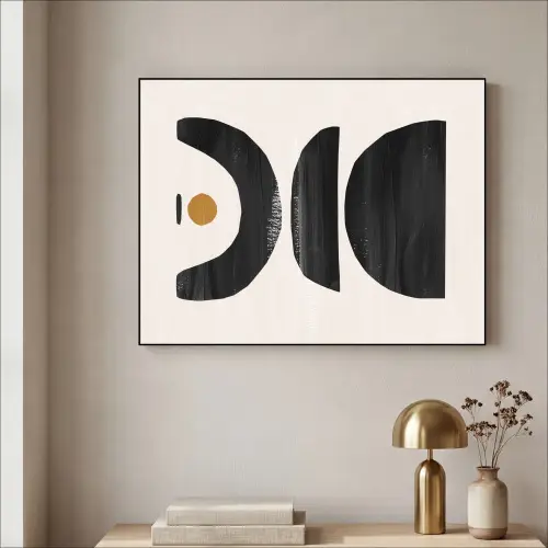 Abstract - Halve cirkel - Kunst - Zwart wit Textielframe - compleet frame klein -sfeer2